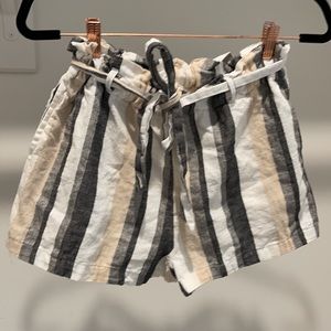 Vici linen striped paper bag shorts